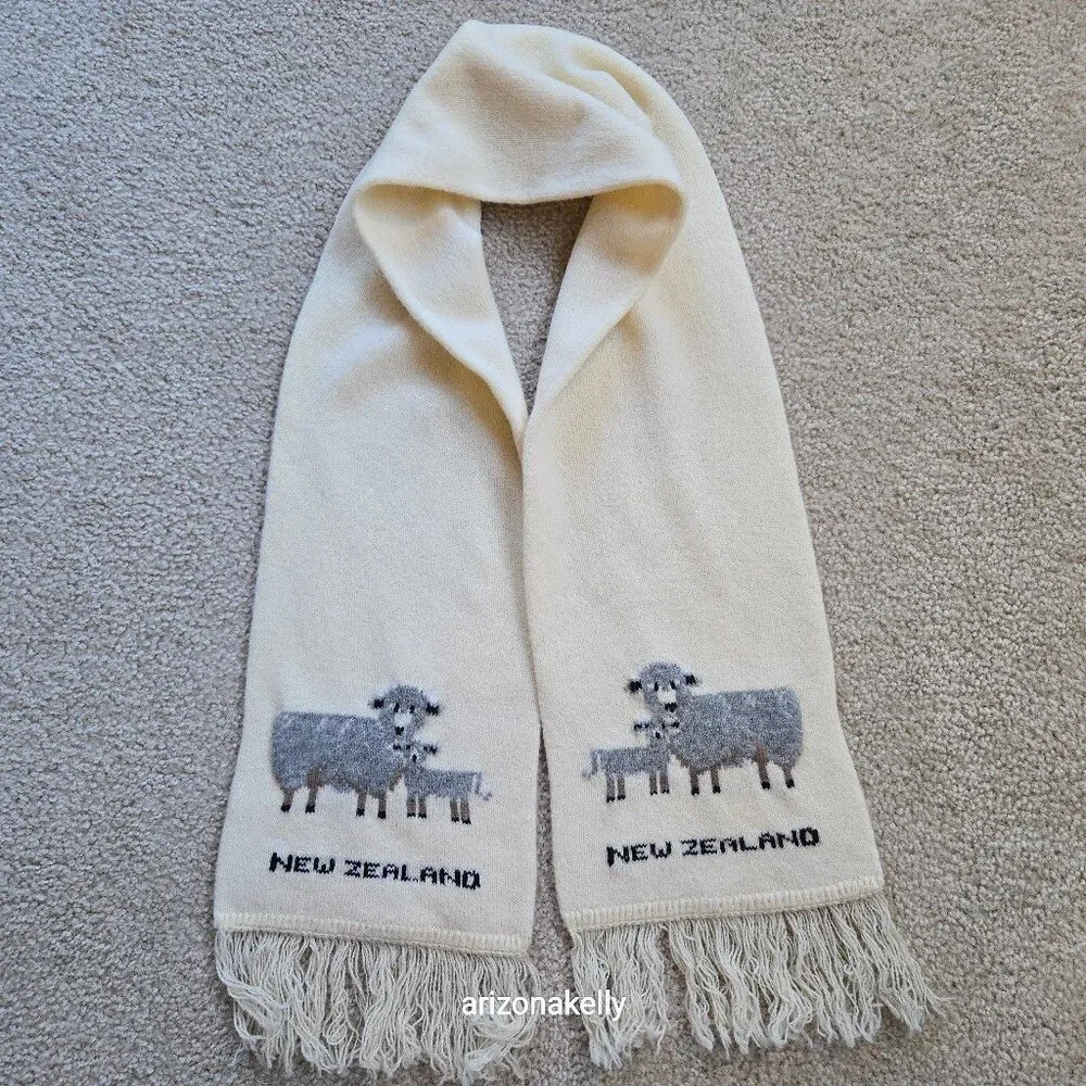 New Zealand Wool Scarf With Mama Sheep and Lamb